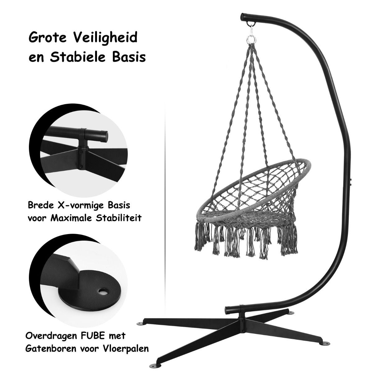 Coast C-vormige Hangstoel Standaard - 207cm - 150kg Gewichtscapaciteit - Zwart