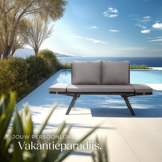 tectake® 2-in-1 Wicker Tuinbank Sintra - Verstelbare Leuningen - Tuinset - Ligbed - Balkon Loungebank - Incl. Kussens - Outdoor Loungesofa - UV- en Weerbestendig Zonnebed - Lichtgrijs/Zwart