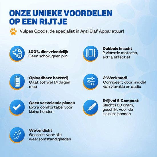 Vulpes Goods® Anti Blafband Mini Vulpes Goods® Anti Blafband Mini - Opvoedingshalsband Zonder Schok - Anti Blaf Apparaat voor Kleine Honden - Waterdicht - Oplaadbaar - Vibratie en Audio