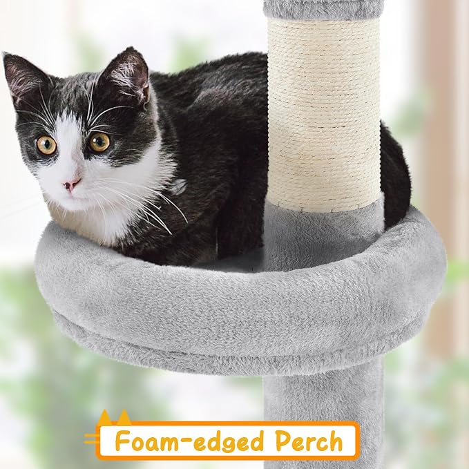 Yaheetech Plafond Krabpaal 226-265,5 cm - Lichtgrijs - Verstelbare Kattenboom met Kattenhuis en 5 Niveaus