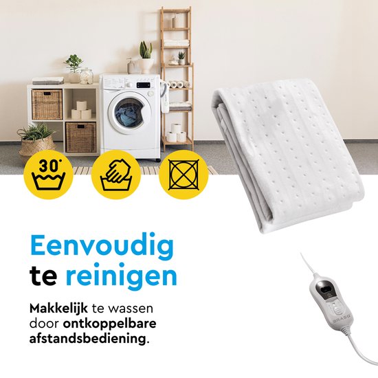 BRASQ Elektrische Onderdeken 150x80 cm – 1 Persoons - Warmtedeken - 3 Warmtestanden - Timer & Afstandsbediening – 60W Energiebesparend Verwarmingsdeken