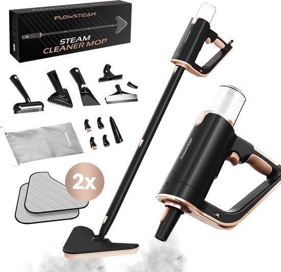 FLOWSTEAM® Luxe Stoomreiniger - 13 Opzetstukken - 120° Stoom – Tapijtreiniger – Vlekkenreiniger – Handstomer – 5M Snoer - Inclusief 2 Microvezeldoekjes