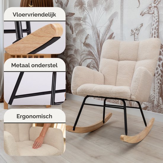 SITTT Schommelstoel - Relaxstoel babykamer - Fauteuil - Voedingsstoel - Roomwit - Beige