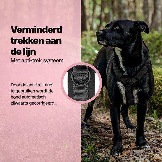 Jake en Jacky Hondentuigje Grote Honden - Anti-Trek Tuig - Y Tuig Hond - Hondenharnas - Zwart - Maat XL