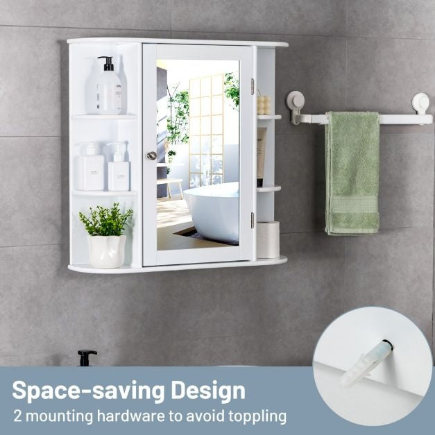 Coast Wandkast – Met Spiegeldeur & Open Planken – 66 x 17 x 62 cm – Wit