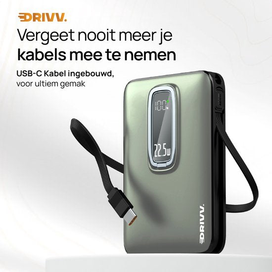 Powerbank 10.000 mAh geschikt voor MagSafe met USB C Kabel - 3 in 1 Ontwerp - 22.5W Draadloze Powerbank - Inclusief 60W Oplaadkabel - Snellaadfunctie - USB & USB C - Zwart -