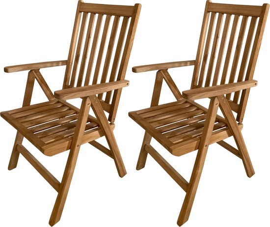 AXI Nuria Teak Verstelbare Tuinstoelen – Houten inklapbare tuinstoelen – 5 Standen – Set van 2 stuks – 100% Teak – 180 kg draagkracht – Tuin, terras of balkon