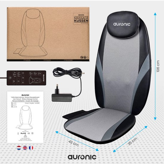 Auronic Shiatsu Massagekussen - Massagestoel - Massage Rug - Infrarood - Massage apparaat - Massage Stoel - Zwart