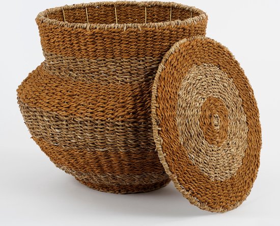 Mica Decorations Tacoma Opbergmand met Deksel - H48 x Ø55 cm - Jute - Geel