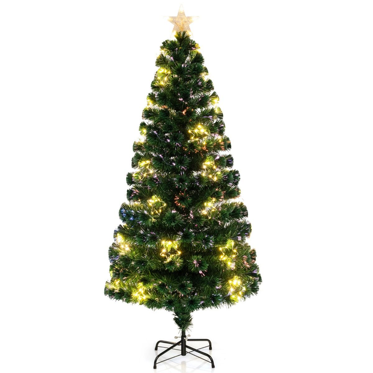 Coast Kunstkerstboom 180 cm Groen – Glasvezel Verlichting – 36 Warmwitte Lampjes – Topster – Metalen Standaard