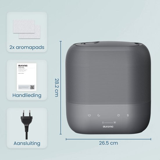 Auronic Luchtbevochtiger - 5L - Geschikt voor Slaapkamer, Babykamer, Kantoor, Woonkamer en Meer - Humidifier - BPA-Vrij - Antraciet