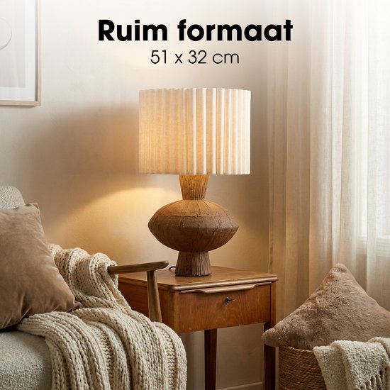 Mica Decorations Frey Tafellamp Woonkamer - Japandi Stijl - Lamp Decoratief met Lampenkap - Bureaulamp Tafellampen Woonkamer - 51 x ⌀32 cm - Bruin