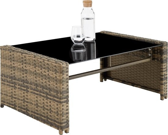 tectake® - Wicker zitgroep tuinset loungeset Lucca - bank/2 stoelen/tafel met glasplaat - natuurkleur - 404916 - poly-rattan