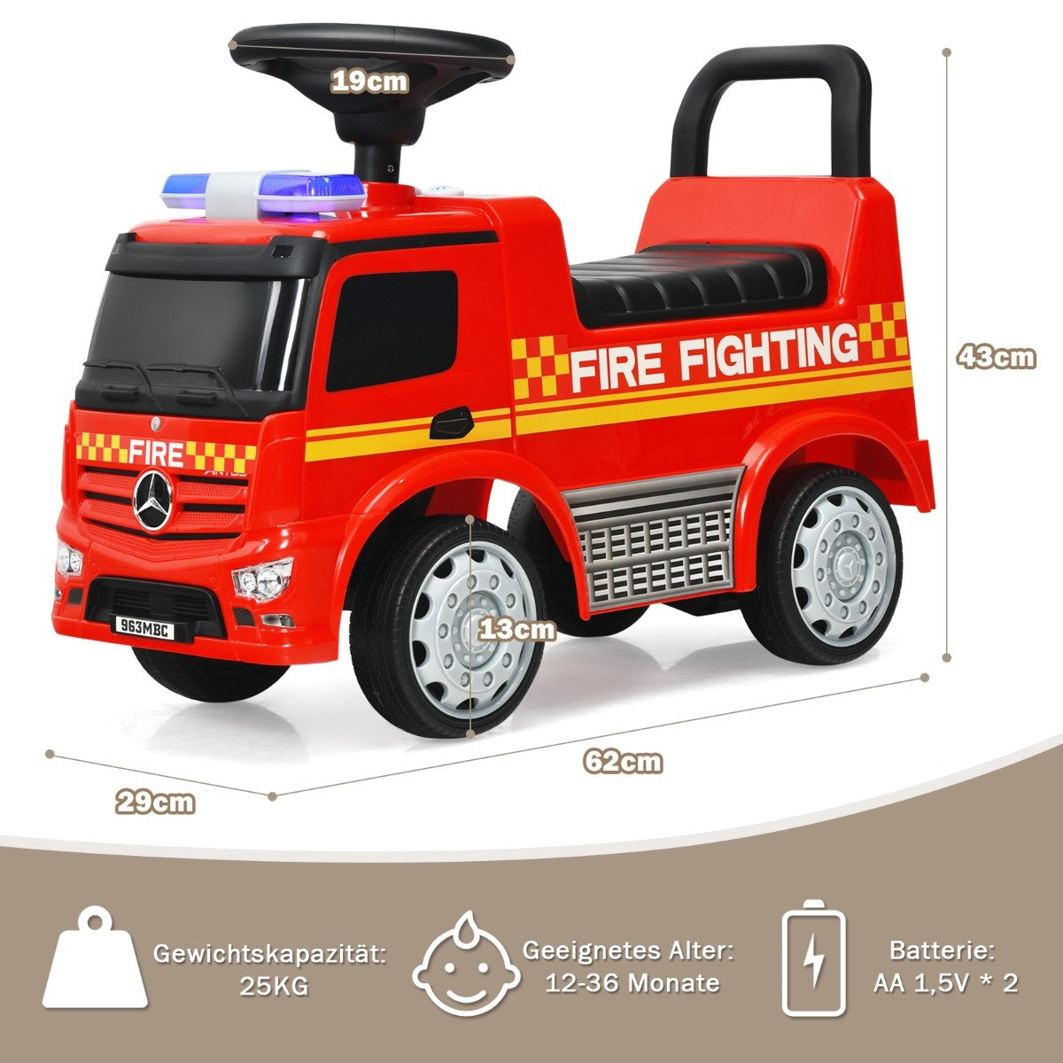 Coast Children's Fire Fighting Car Licensed Mercedes Benz Sliding Car 62 x 29 x 43 cm rood
