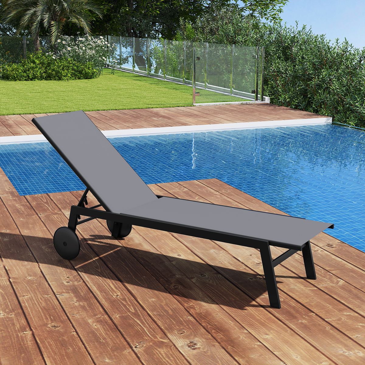 Coast tuinligstoel op wielen - 6 verstelbare standen - ademende bekleding - grijs - 1 stuks