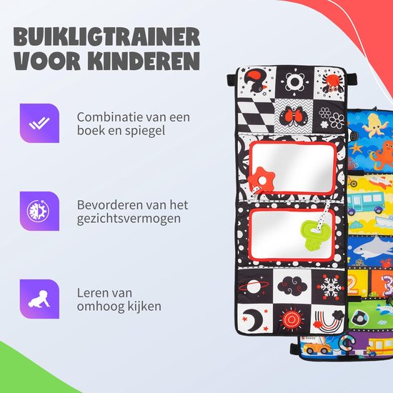 MontiPlay® Buikligtrainer Baby - Knisperboekje Baby - Baby speelgoed 6 maanden - Educatief Speelgoed - Tummy Time - Montessori - Sensorisch