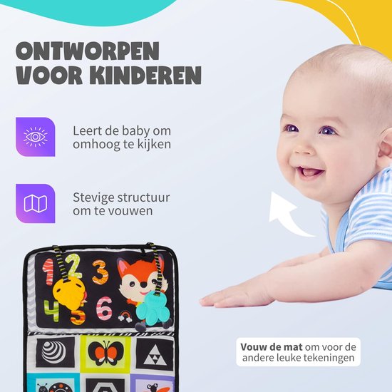 Montiplay® Buikligtrainer Baby - Knisperboekje Baby - Montessori Speelgoed - Educatief Speelgoed - Tummy Time - Sensorisch - Speelmat
