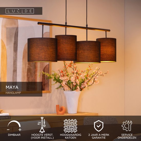 Lucide MAYA - Hanglamp - 4xE27 - Zwart - Japandi