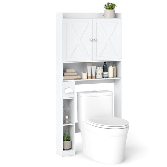 Coast Toiletkast Met Dubbele Deuren - Verstelbare Legplanken - Toiletrolhouder - Gewassen Grijs/Wit - 81,5 x 19,5 x 172 cm