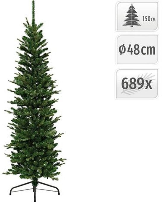 Nampook Smalle Kunstkerstboom & Pencil Kerstboom Met Scharniersysteem 150 cm – Groen – PE En PVC