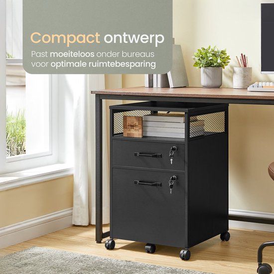 O'DADDY® Ladekast - Archiefkast - Compact en Veilig - Ladenkast - Nachtkast - 44x42x69 cm - Ladenkastje - Open Rek - Mobiel en Duurzaam - Ladekast Zwart - Ladekastje