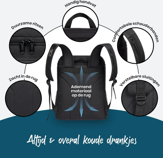 Koeltas Rugzak 20 liter - Compacte Geïsoleerde Koelrugtas - Backpack Lichtgewicht Koelrugzak - Zwart - Sunflake