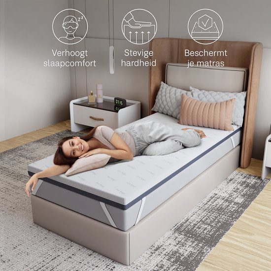 CozySense® DualFeel Topper Matras 90x200 - Matras Topper - Topmatras - Topdekmatras - Met Koele & Warme Kant - CertiPUR® - Stevige Hardheid - 7,5 cm - Wasbare Hoes