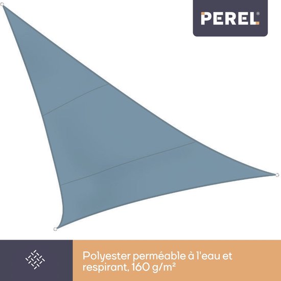 Perel Schaduwdoek, waterafstotend, 3.6 x 3.6 x 3.6 m, 160 g/m², polyester, driehoek, lichtgrijs