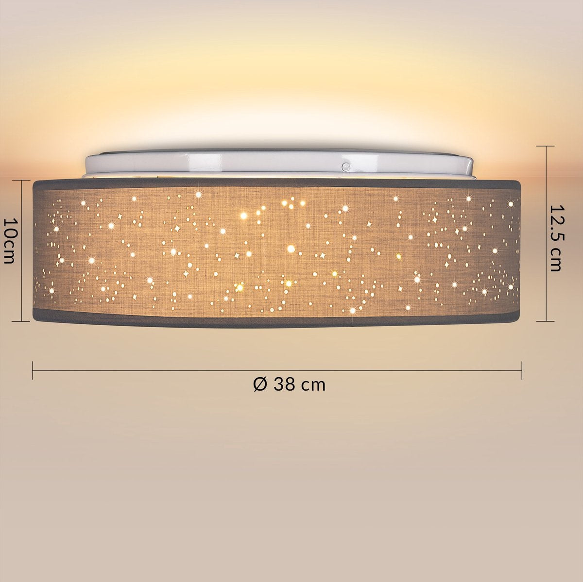 Plafondlamp – Sterrenhemel – Rond - Ø 38cm – 40 Watt - Stof -Grijs