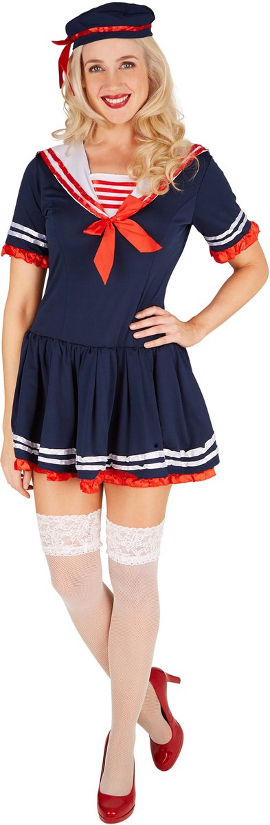 Dressforfun - Marinedame - Vrouwenkostuum met betoverende jurk en hoed voor carnaval, themafeesten & verkleden - Maat M