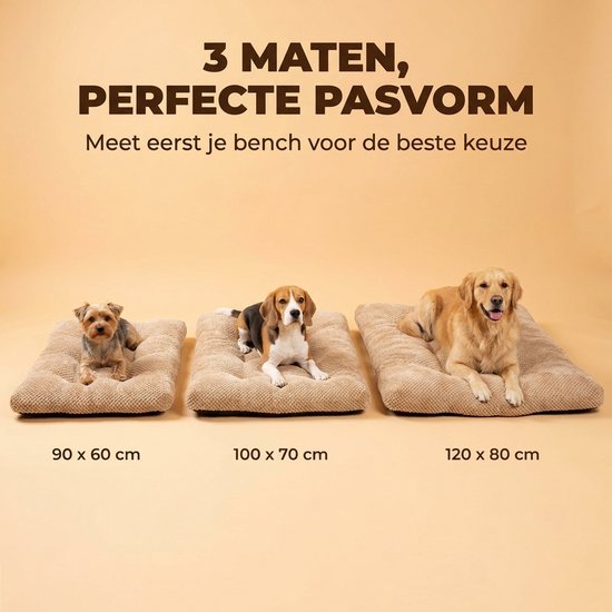 Hondenkussen 100 x 70 cm - XXL Benchkussen - Bruin Hondenbed - Groot Dierenkussen - Luxe Hondenmat