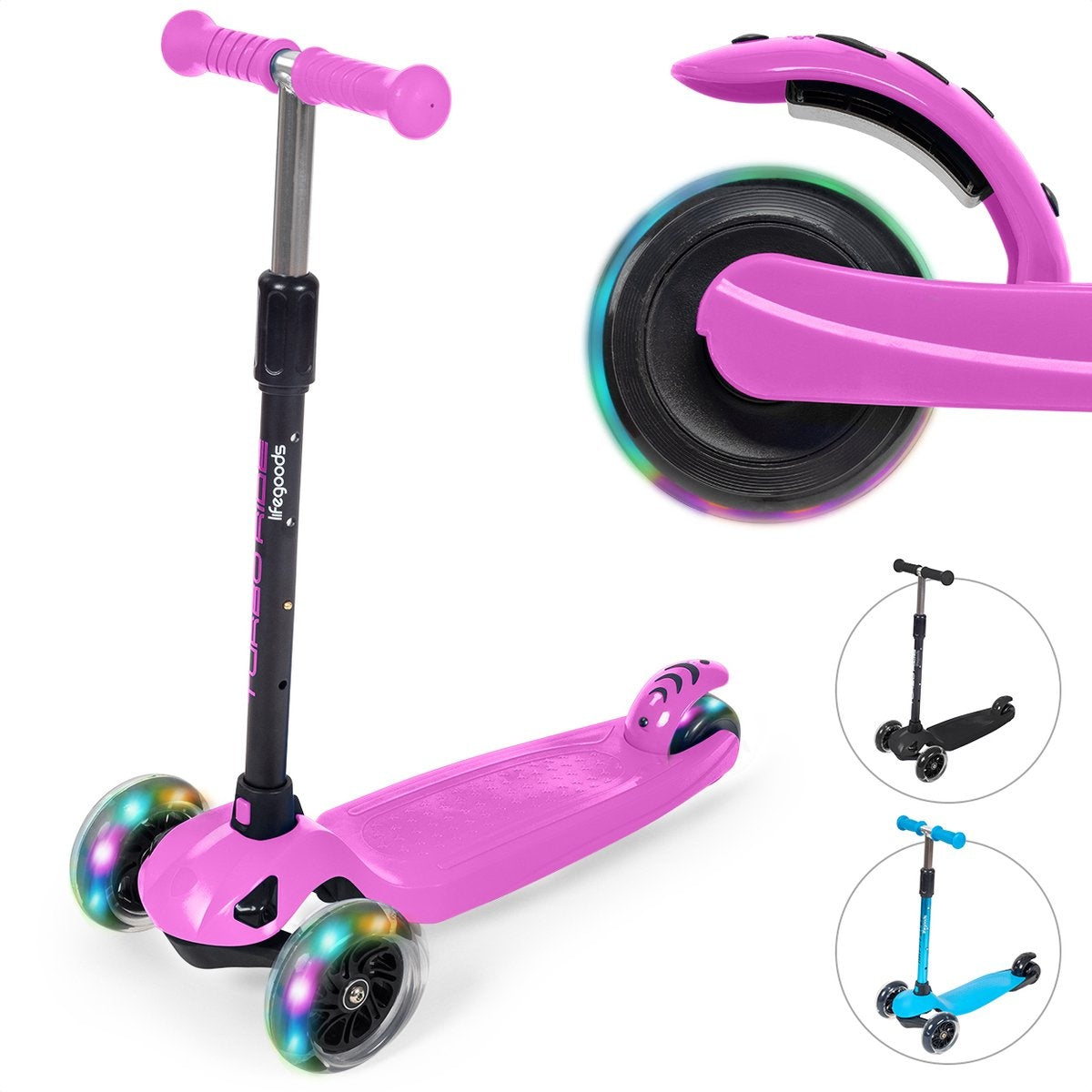 LifeGoods TurboRide Kinderstep - Step 5-8 Jaar - 3 Lichtgevende Wielen - Jongens/Meisjes - Roze