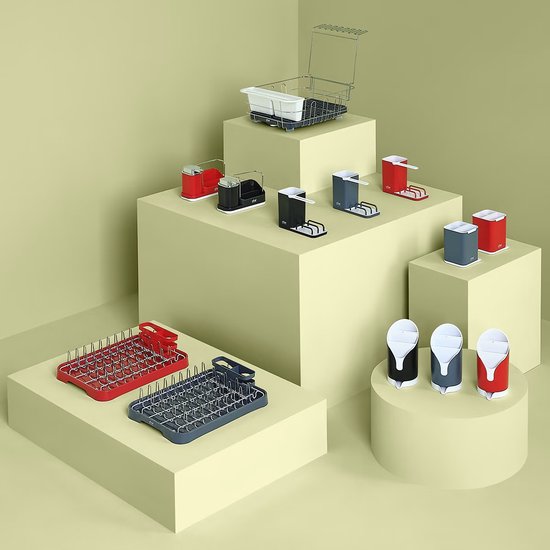 5Five Zeeppompje met keuken aanrecht organiser - zwart - 3 compartimenten - kunststof - 22 x 13 x 14 cm