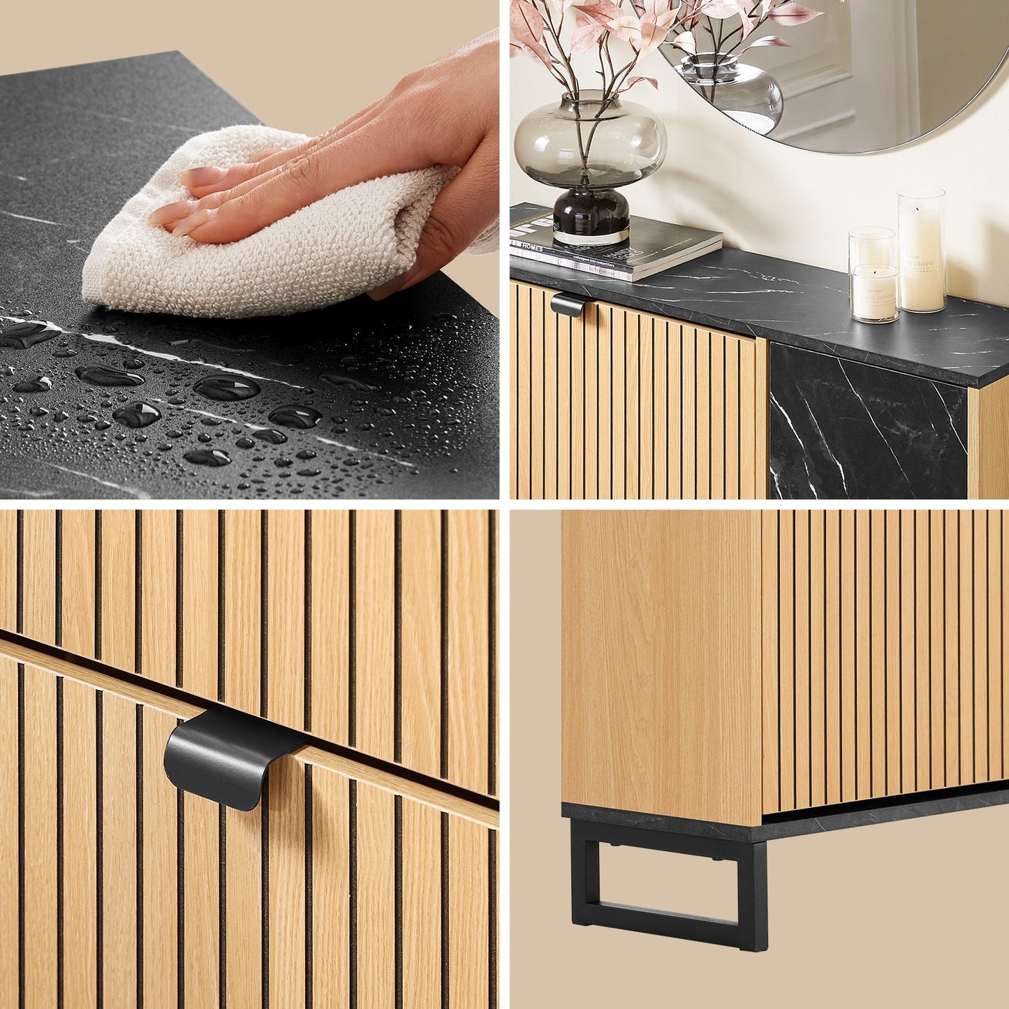 SoBuy FSR203-N Smalle Schoenenkast voor Entree, 2 Kleppen en Zijdeur, Scandinavisch Design, Compact, Zwart en Licht Hout, 90 x 24 x 88 cm