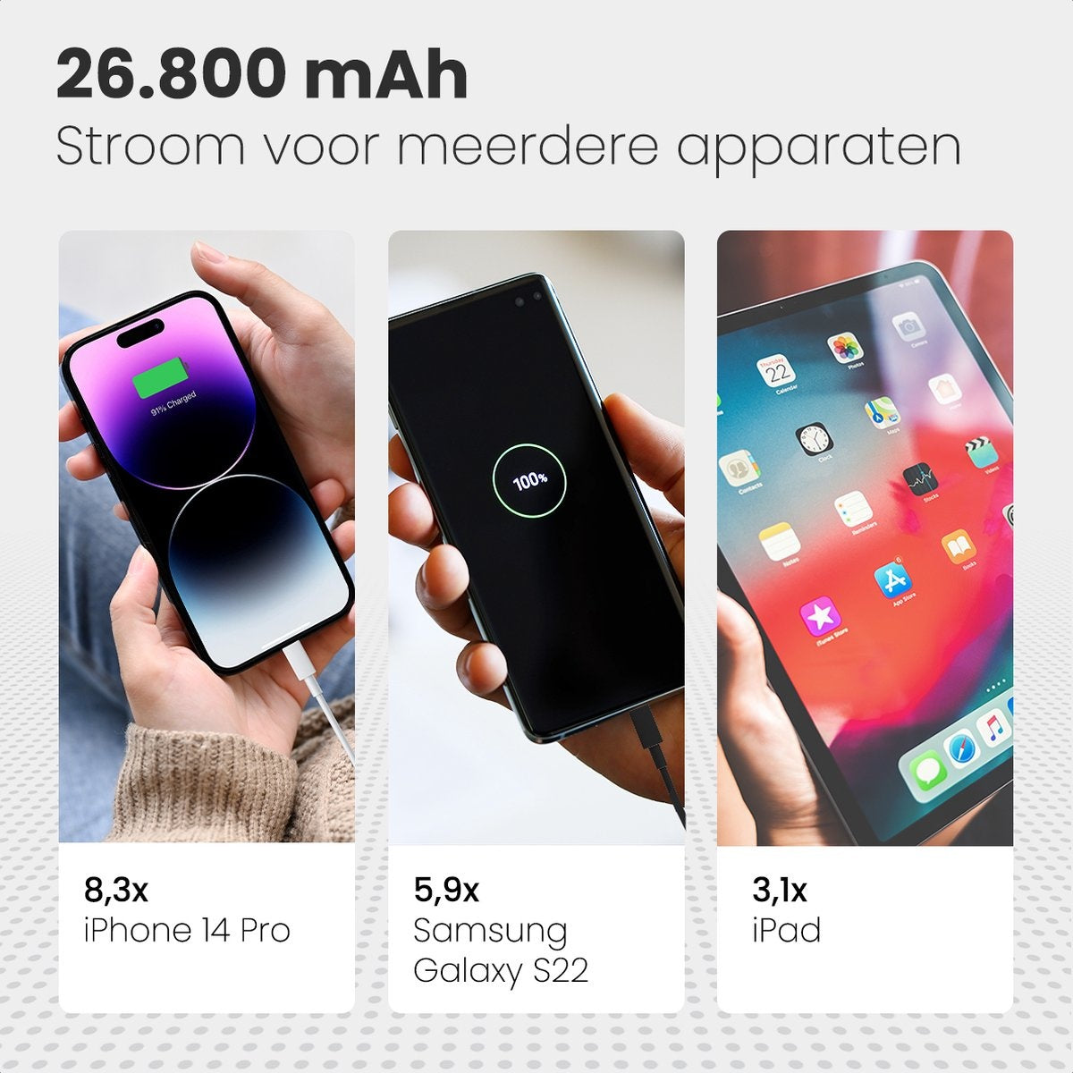 LifeGoods Powerbank - 26.800 mAh - Zonne-energie - Draadloos - Slimme Zaklamp - Stof- en Waterdicht - IK02 - Oranje/Zwart