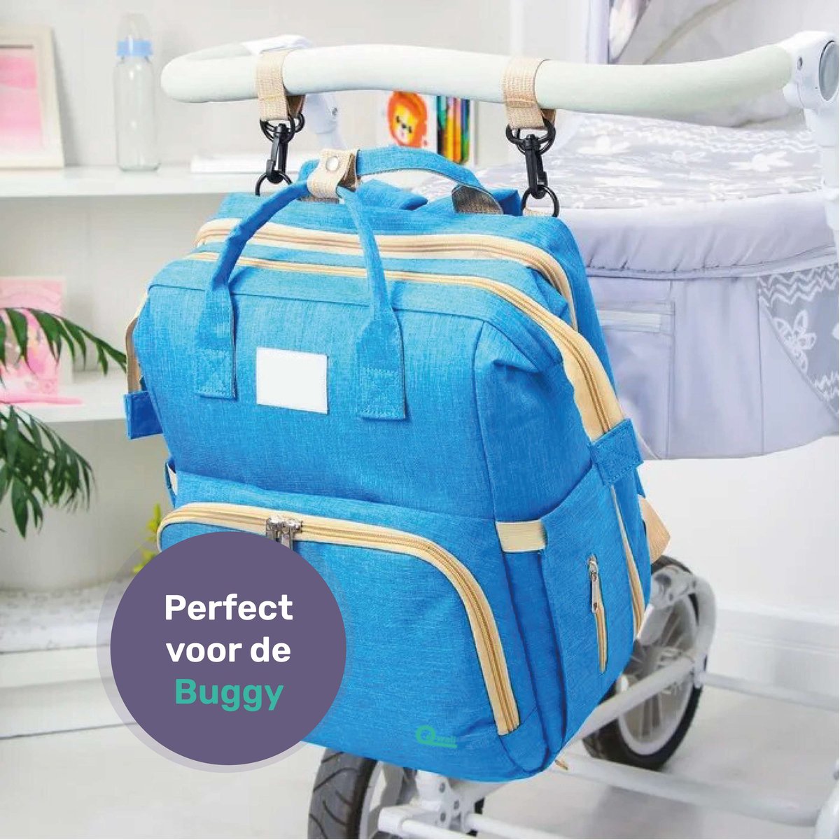 Qwali Luiertas Uitschuifbaar tot Bedje - 7 Flessenhouders - Blauw Grijs