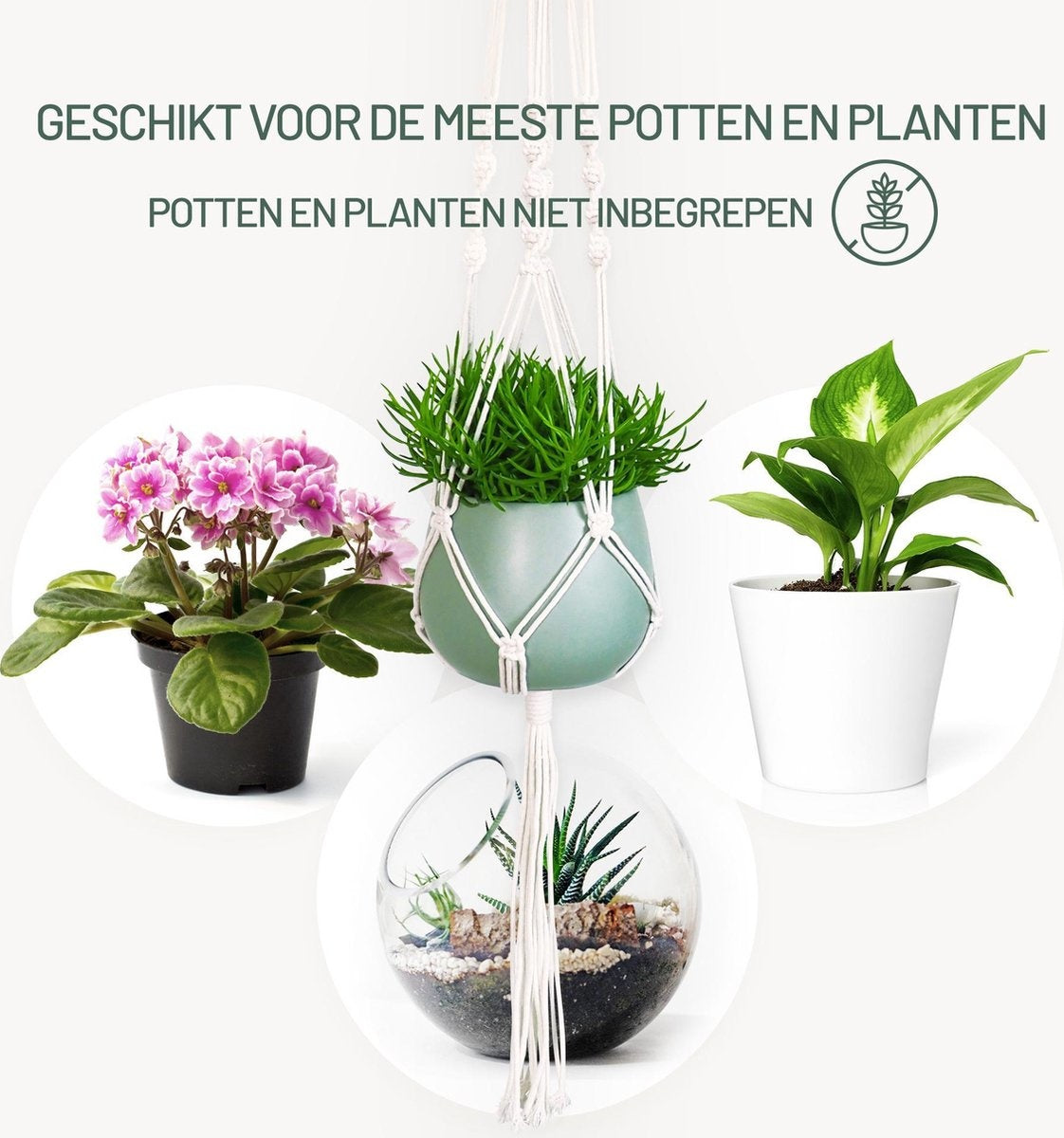 Gadgy Plantenhanger Macramé - Luxe gevlochten touw katoen - 3 stuks - plantenpot ophangen - Hangpot