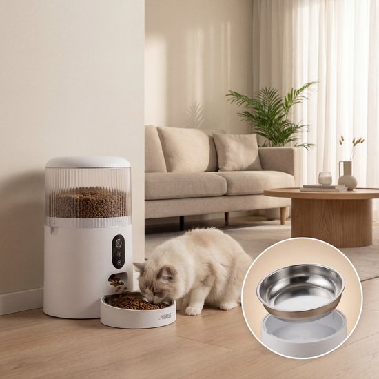 Princess Automatische Voerbak - HD Camera & Smart - 4 Liter – Kat & Hond - App‑Bediening – Geplande Voeding – Roestvrijstalen Kom – Back-up Batterij - Voerautomaat - Voerdispenser - 610045
