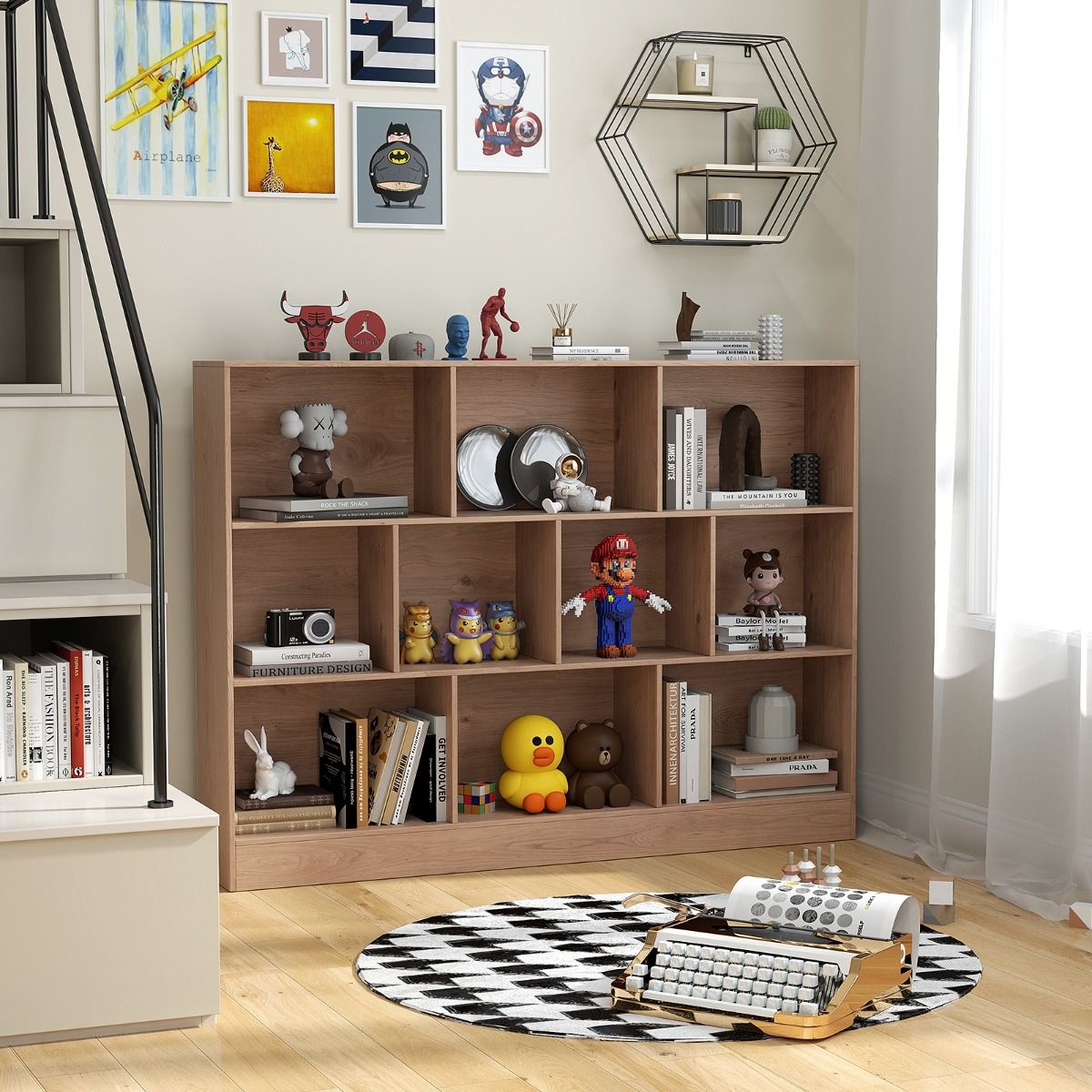Coast Boekenkast - 10 open vakken - 3 niveaus - 140 cm - Natuurlijk hout