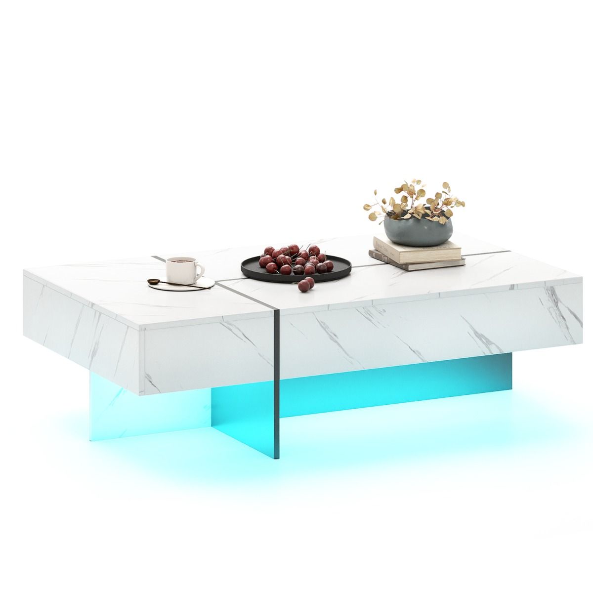 Coast Salontafel met ledverlichting - 3 opberglades - hoogglans - wit - 120 x 70 x 35 cm