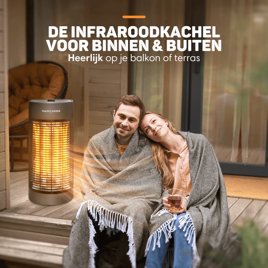 Vulpes Goods® Tech - Infrarood Verwarming - Elektrische Kachel - 1200W - 120°/360° Rotatie - 2 Warmtestanden - Compact & Draagbaar - IPX4 Waterbestendig - Zwart
