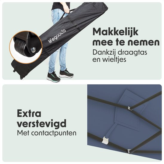 LifeGoods Partytent - Paviljoen - Easy Up - Opvouwbaar - Met Zijwanden - Waterdicht - Met Draagtas met Wieltjes - 297 cm x 440 cm – Beige