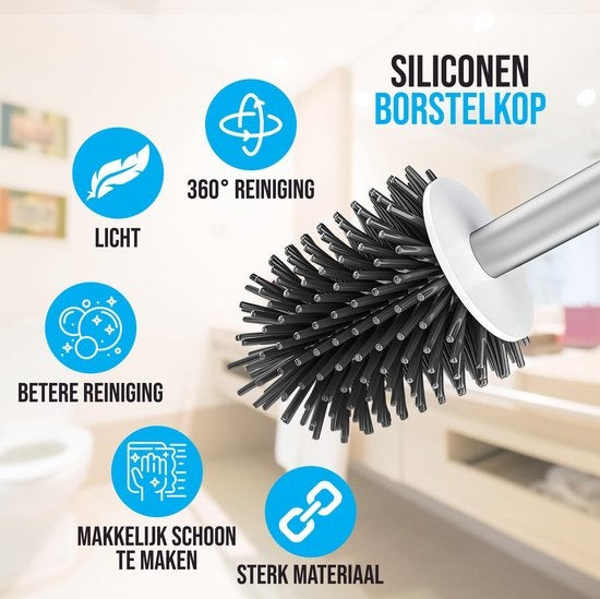 Strex Toiletborstel Siliconen met Houder - Sneldrogend, Hygiënisch & Antibacteriële Werking - WC Borstel - Toilet Borstel Houder