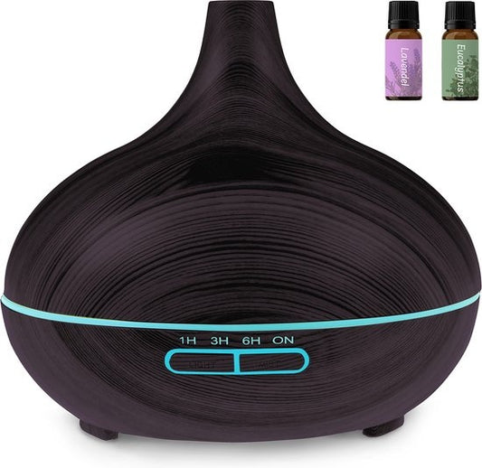 Auronic Aroma Diffuser - 300 ml - Luchtbevochtiger - 7 LED Kleuren - Incl. 2x Olie - Donkerbruin