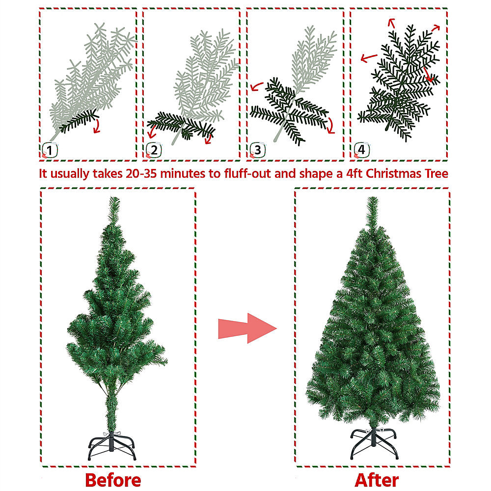 Yaheetech Kunstkerstboom 124 cm – Groen – Kerstboom met Opvouwbare Metalen Standaard