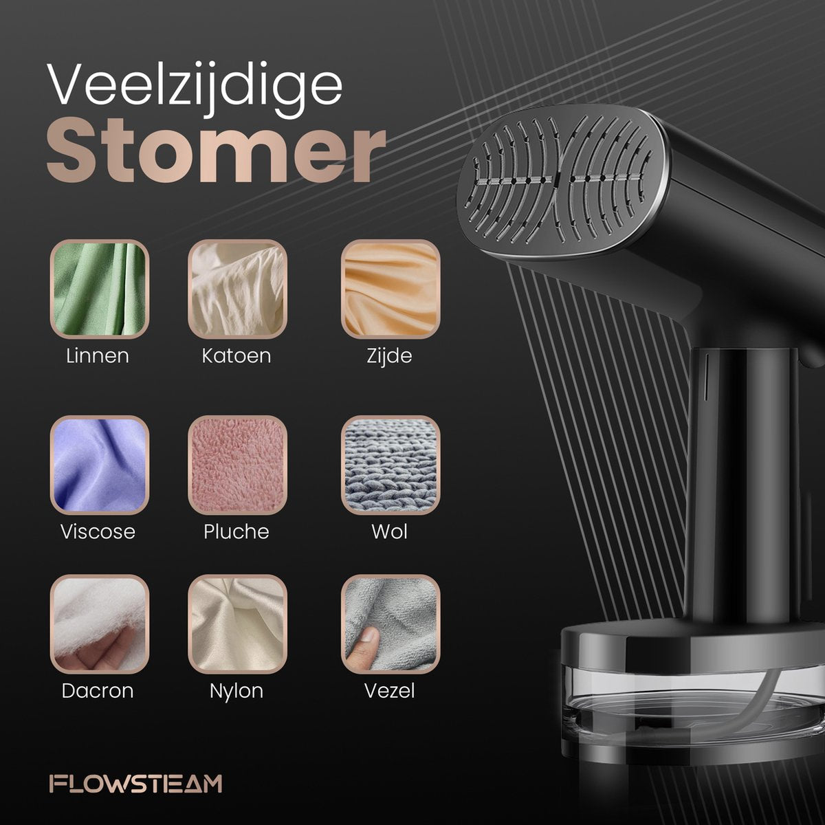 FLOWSTEAM® Luxe Kledingstomer - Handstomer - Stoomapparaat Kleding - Matte Black Edition