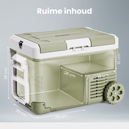 Auronic Elektrische Koelbox - Compressor - 2 Zones - 33L - 12/24V en 240V - Koelen en Vriezen - Camping Koelkast - Frigobox Auto - Met Wielen en Hendel - Groen