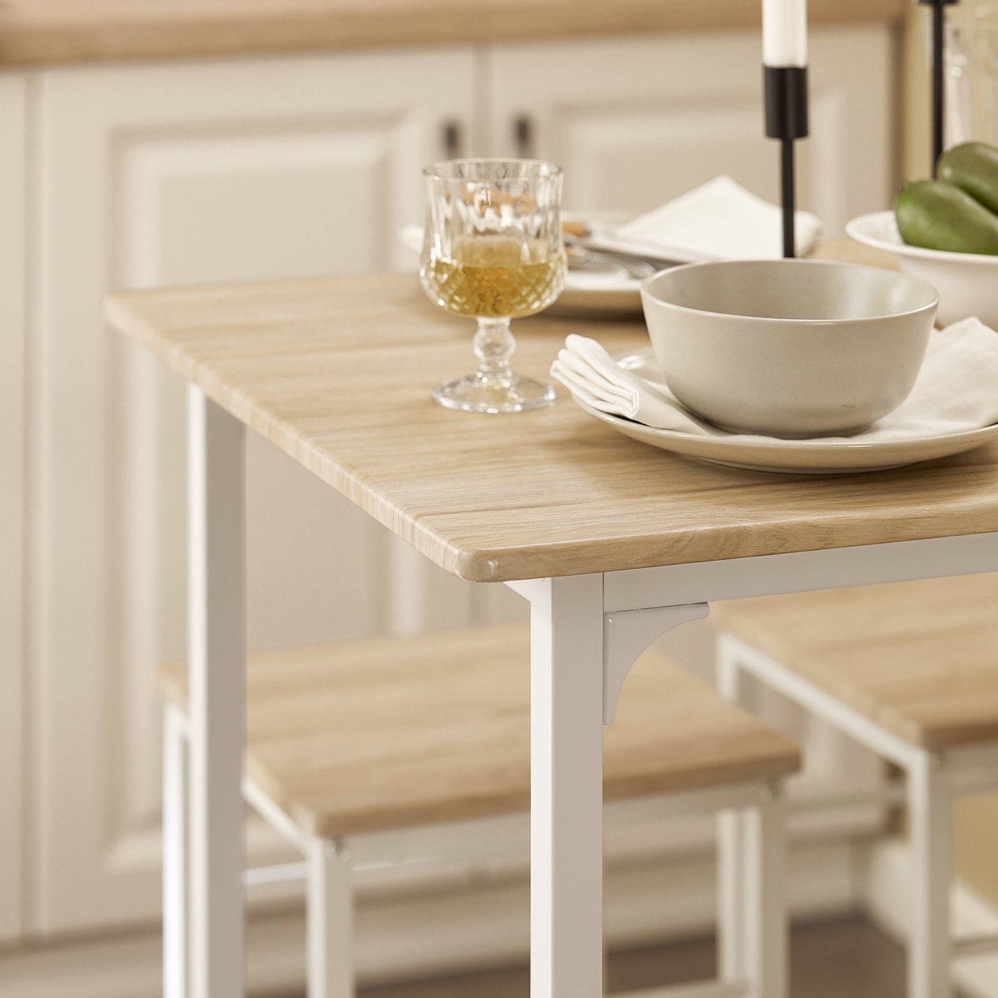 SoBuy Bartafel met 4 Krukken - Modern - max. 120 kg - Wit / Bruin