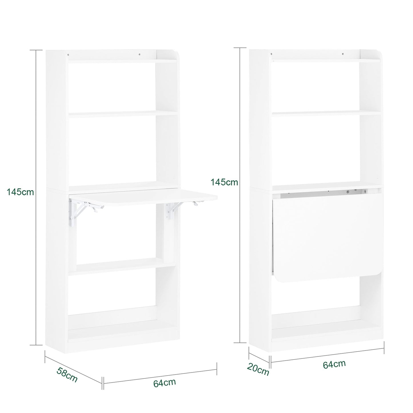 SoBuy FWT92-H-W Inklapbare Schrijftafel en Computertafel met 5 Planken - 64 x 145 x 58 cm - Wit