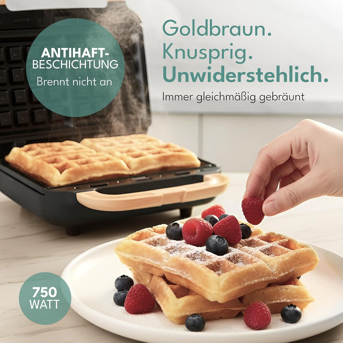 Lebenlang Sandwich maker 3-in-1 - 23.9 × 23 × 12.2 cm - 750 W - Zwart - Sandwich • Wafel • Grill